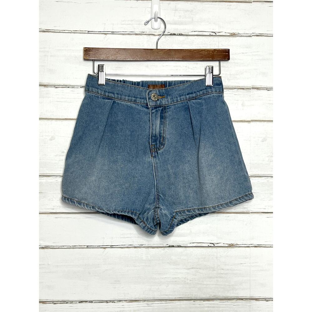 POL Denim Shorts Small Blue High Rise Elastic Waist Pleated Casual